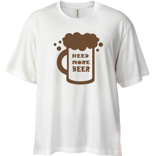 Футболка двонитка Oversize, Білий, з написом Need more beer