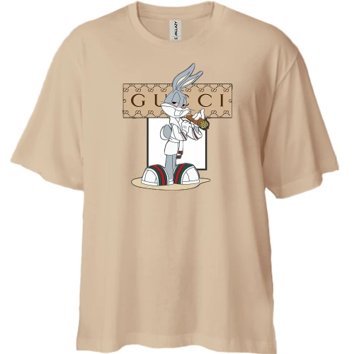 Футболка двунитка Oversize, Белый, с Гуччи Багз Банни