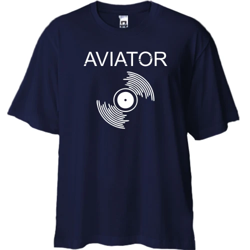 Футболка двунитка Oversize, Синий, с надписью "Авиатор"
