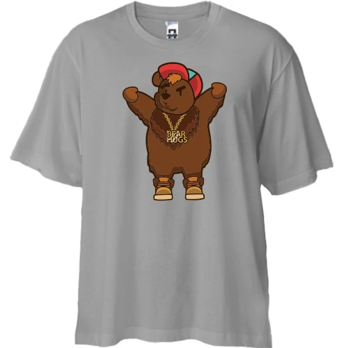 Футболка двунитка Oversize, Серый, с надписью "Bear Hugs"