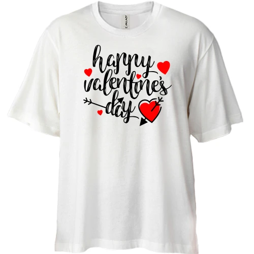 Футболка двунитка Oversize, Белый, с надписью Happy Valentine's Day