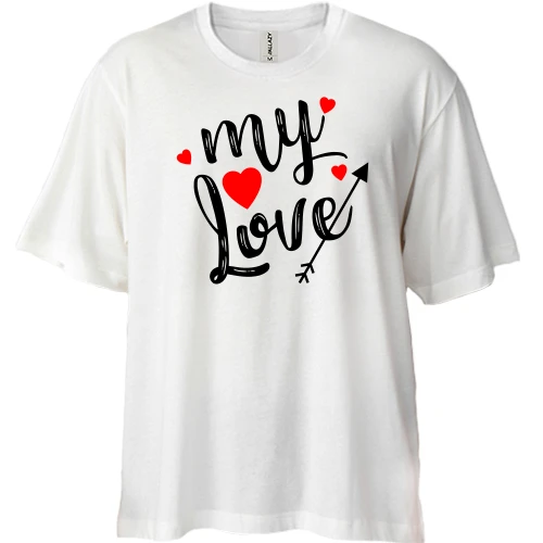 Футболка двонитка Oversize, Білий, з написом My love