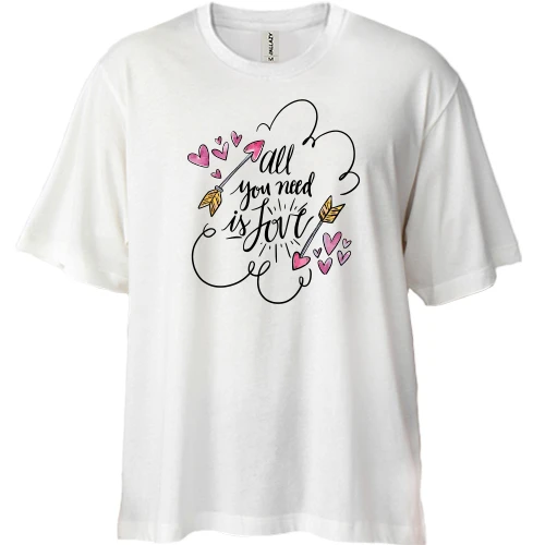 Футболка двонитка Oversize, Білий, з написом "All you need is love"