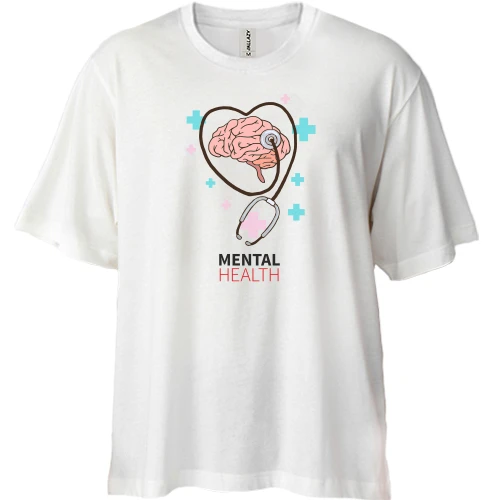 Футболка двунитка Oversize, Белый, с надписью "Mental Health"