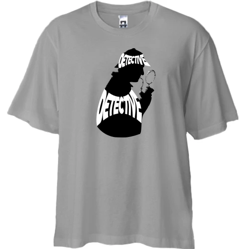 Футболка двунитка Oversize, Серый, с надписью "Детектив"