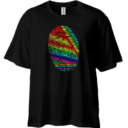 Футболка двунитка Oversize с радужным отпечатком пальца