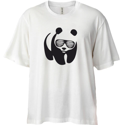 Футболка двонитка Oversize, Білий, Панда в окулярах жалюзі