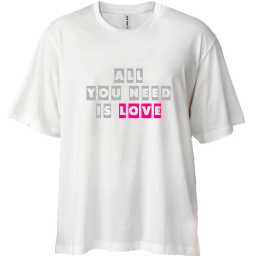 Футболка двонитка Oversize, Білий, з фразою «All you need is love» у блоках
