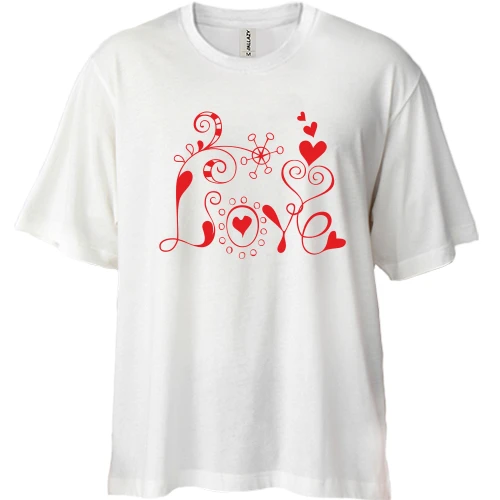 Футболка двунитка Oversize Love с завитками и сердцами