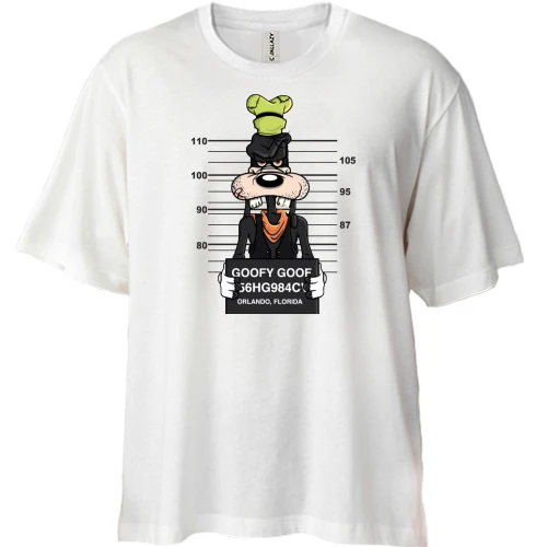 Футболка двунитка Oversize, Бежевый, с заключенным Гуфи Гуфом