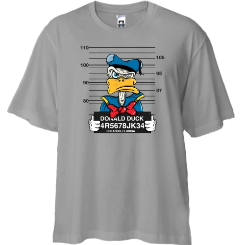 Футболка двунитка Oversize, Серый, с заключенным Дональдом Даком