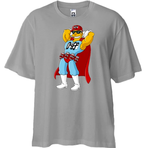 Футболка двонитка Oversize, Сірий, з Бірменом з Сімпсонів