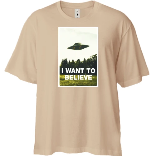 Футболка двонитка Oversize, Чорний, I want to believe