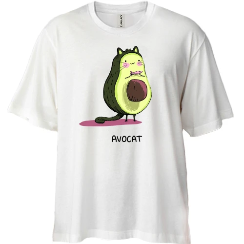 Футболка двонитка Oversize, Білий, з котом авокадо (Avocat)
