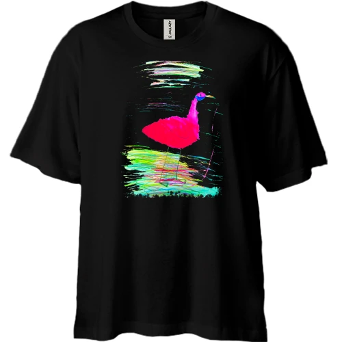 Футболка двонитка Oversize, Чорний, з малюнком Фламінго