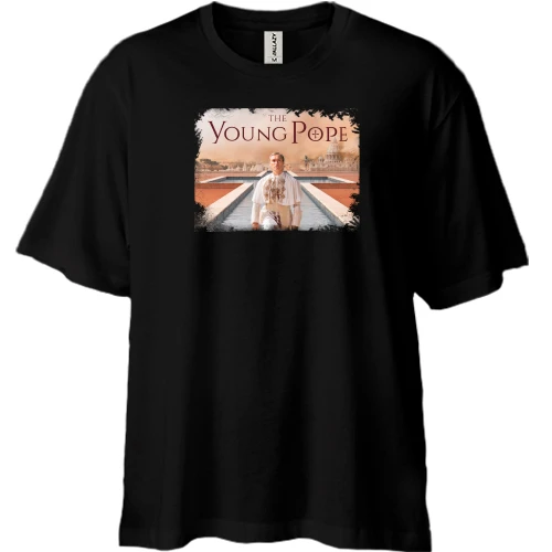Футболка двунитка Oversize, Черный, с надписью "The young Pope"