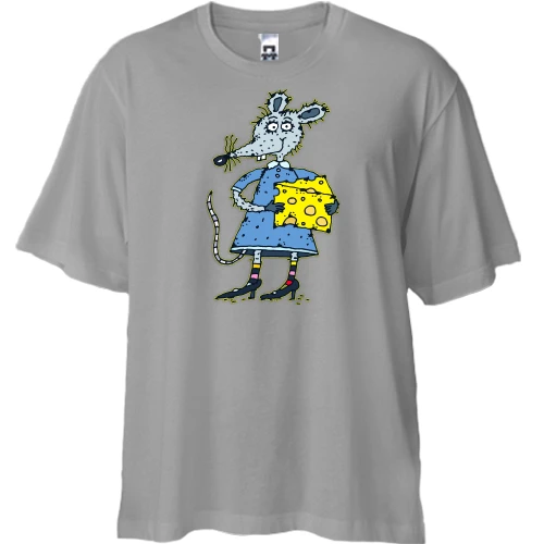Футболка двонитка Oversize, Сірий, зі щуром і сиром