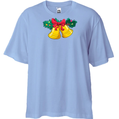 Футболка двунитка Oversize, Синий, с новогодними колокольчиками 2