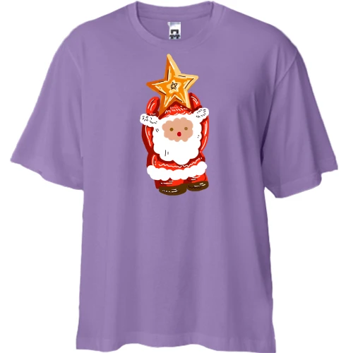 Футболка двунитка Oversize с Сантой и звездой