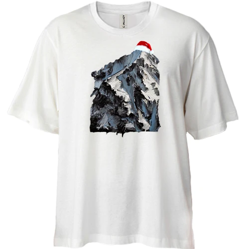 Футболка двунитка Oversize, Белый, с новогодней горой