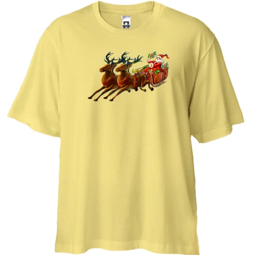 Футболка двонитка Oversize, Жовтий, з Сантою і оленями 2