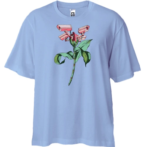 Футболка двунитка Oversize с цветком камерами