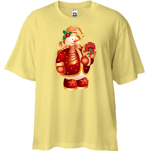 Футболка двунитка Oversize, Желтый, со снеговиком в шубе