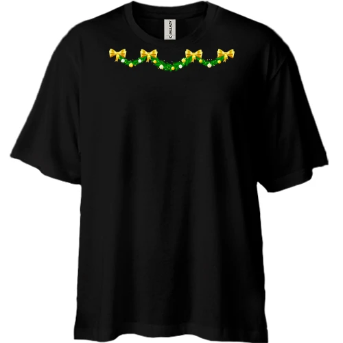 Футболка двонитка Oversize, Чорний, з хвойною стрічкою