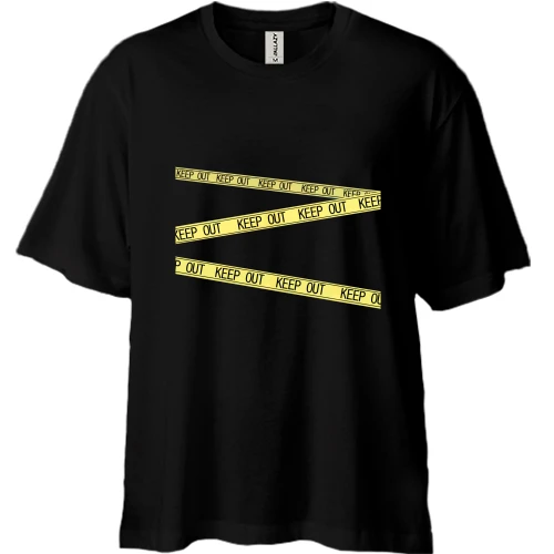 Футболка двунитка Oversize, Черный, с лентой "Keep Out"