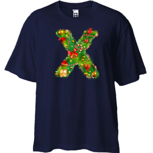 Футболка двунитка Oversize, Синий, с надписью "Xmas"