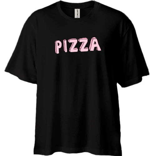 Футболка двунитка Oversize, Черный, с надписью "Pizza"