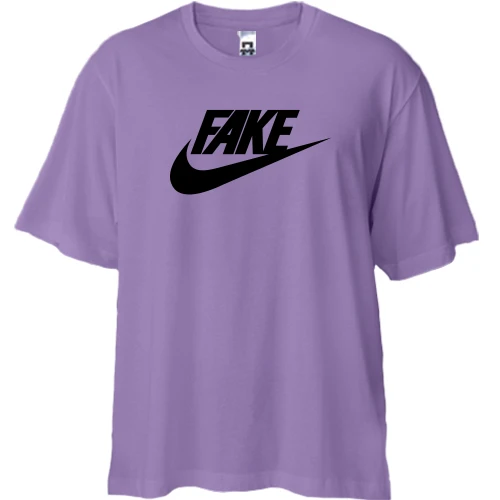 Футболка двунитка Oversize, Лавандовый, с надписью "Fake" в стиле Nike