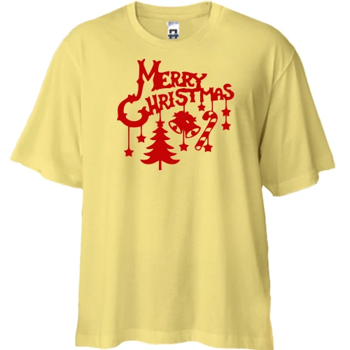 Футболка двонитка Oversize, Жовтий, з написом "Merry Christmas"