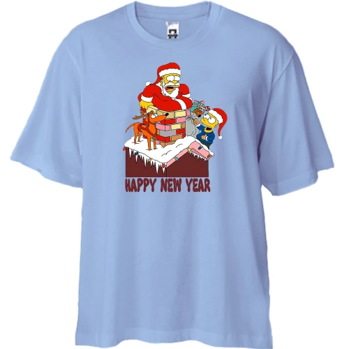 Футболка двонитка Oversize з написом "Happy new year" та Сімпсонами