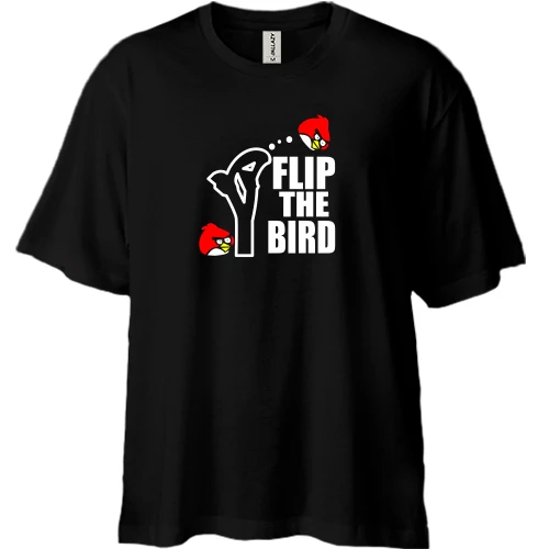 Футболка двунитка Oversize, Черный, Flip the bird