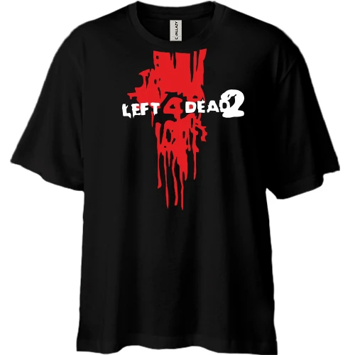 Футболка двунитка Oversize, Черный, Left 4 Dead 2 (кровь из шеи)