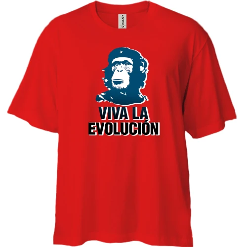 Футболка двонитка Oversize, Червоний, з надписью "Viva la Evolution"