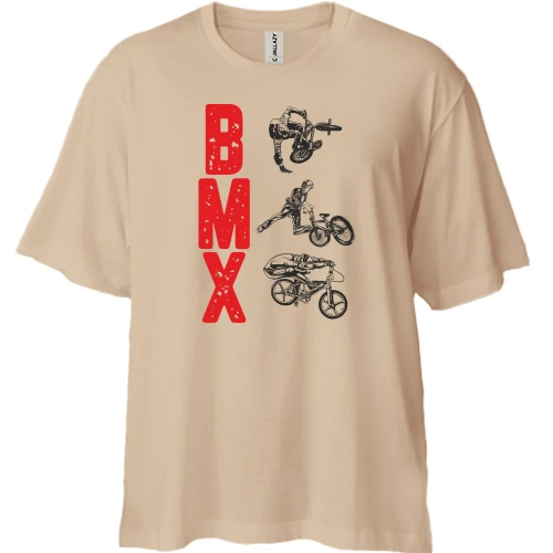 Футболка двунитка Oversize, Бежевый, с надписью "BMX"