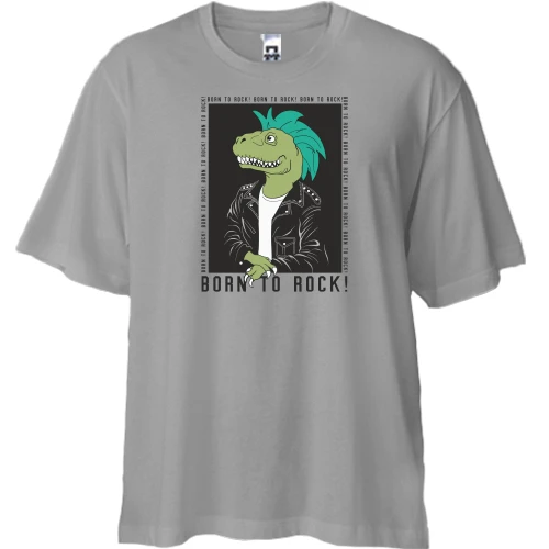 Футболка двунитка Oversize, Бежевый, с надписью "Born to rock" и динозавром