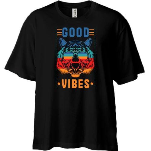 Футболка двунитка Oversize, Черный, с надписью "Good vibes"