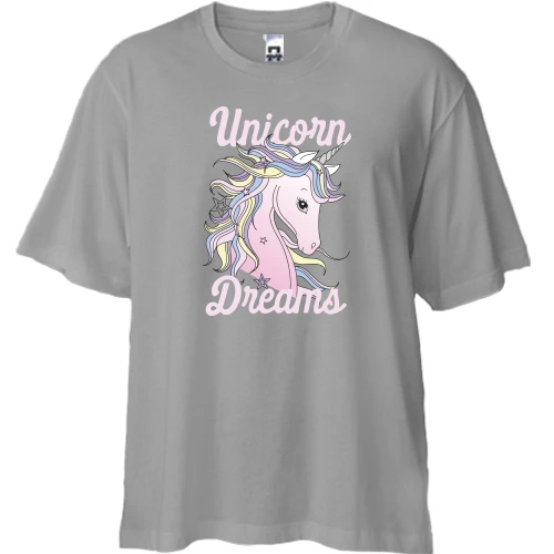 Футболка двунитка Oversize с единорогом и надписью "Unicorn Dreams"
