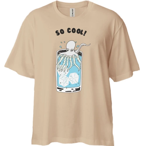 Футболка двунитка Oversize, Черный, с осьминогом и надписью "So cool"