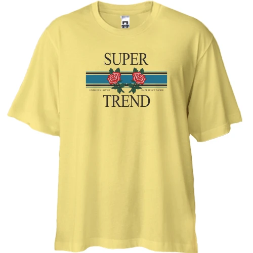 Футболка двунитка Oversize, Желтый, с надписью "Super Trend"