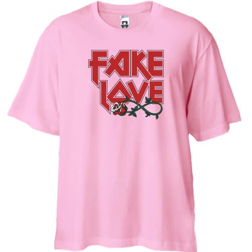 Футболка двунитка Oversize, Белый, с надписью "Fake love"