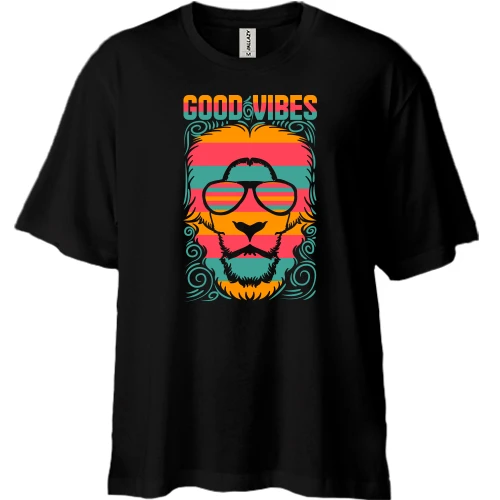 Футболка двунитка Oversize с надписью "Good vibes" и львом