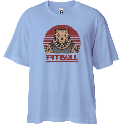 Футболка двунитка Oversize, Синий, с татуированным питбулем