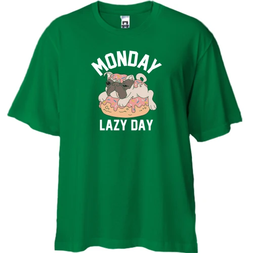 Футболка двонитка Oversize, Зелений, Monday Lazy Day Собака