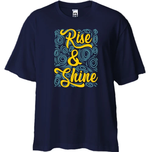 Футболка двонитка Oversize, Синій, з написом "Rise & Shine"