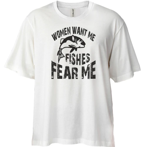 Футболка двунитка Oversize, Синий, Women want me Fish fear me