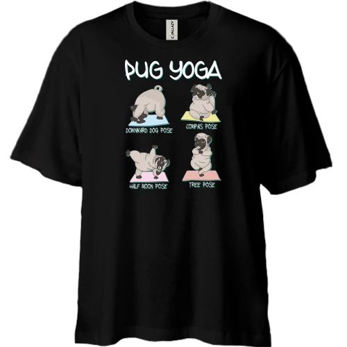 Футболка двунитка Oversize, Черный, Pug Yoga Мопс Йога